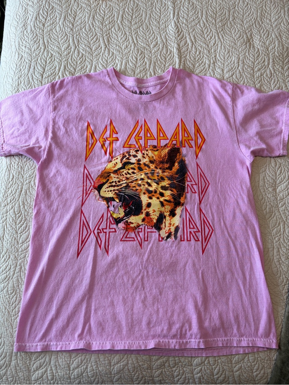 Def Leppard Pink Graphic Tee with Leopard Motif